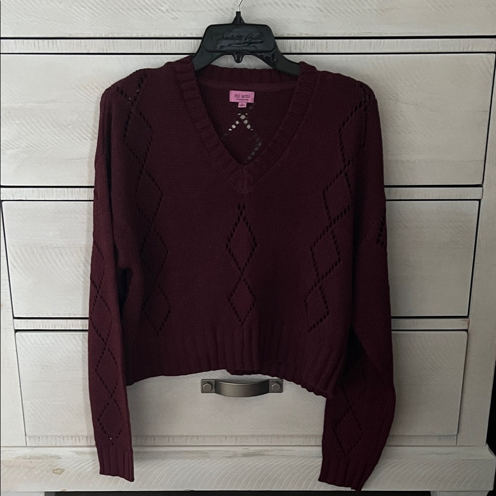 Miami Burgundy Knit V-Neck Sweater